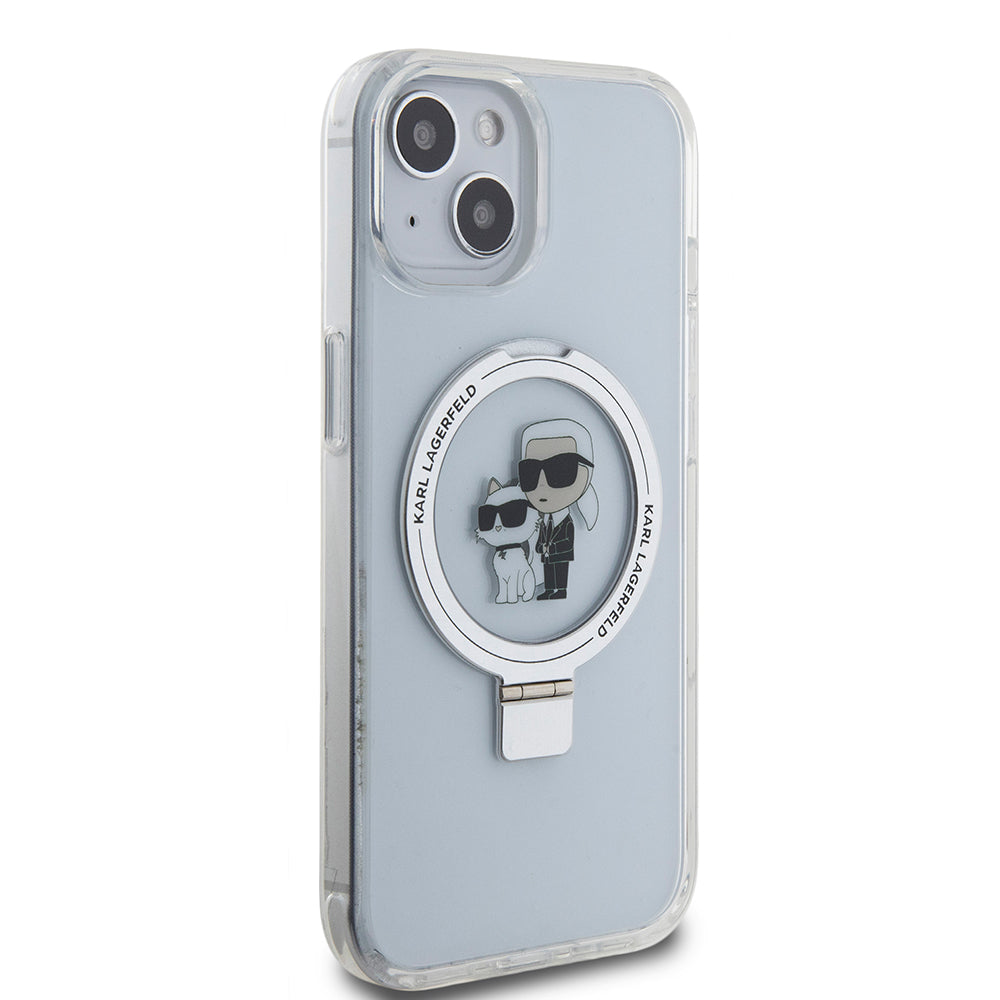 MagSafe-deksel for Apple iPhone 15, Karl Lagerfeld, Ring Stand Karl & Choupette, Hvit