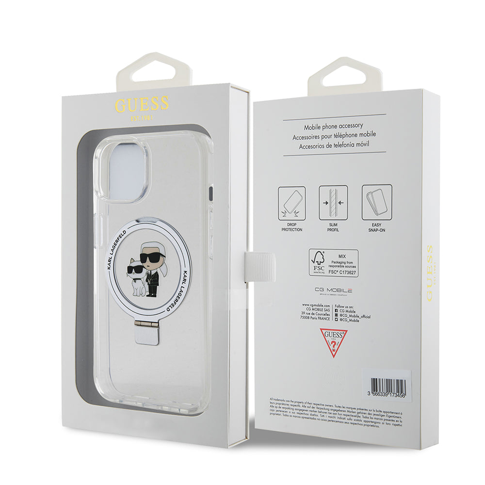 MagSafe-deksel for Apple iPhone 15, Karl Lagerfeld, Ring Stand Karl & Choupette, Hvit