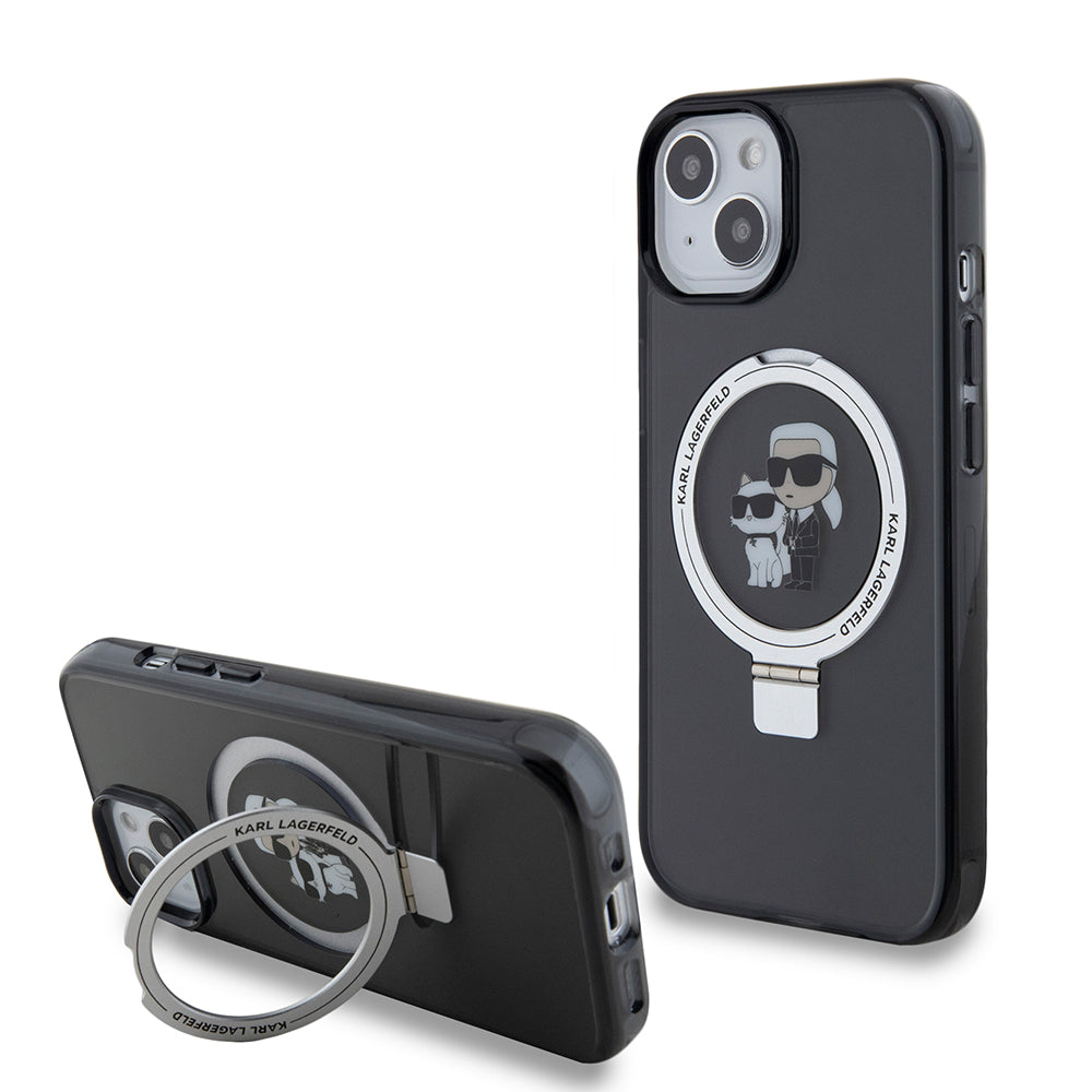 MagSafe-deksel for Apple iPhone 15, Karl Lagerfeld, Ring Stand Karl & Choupette, Svart