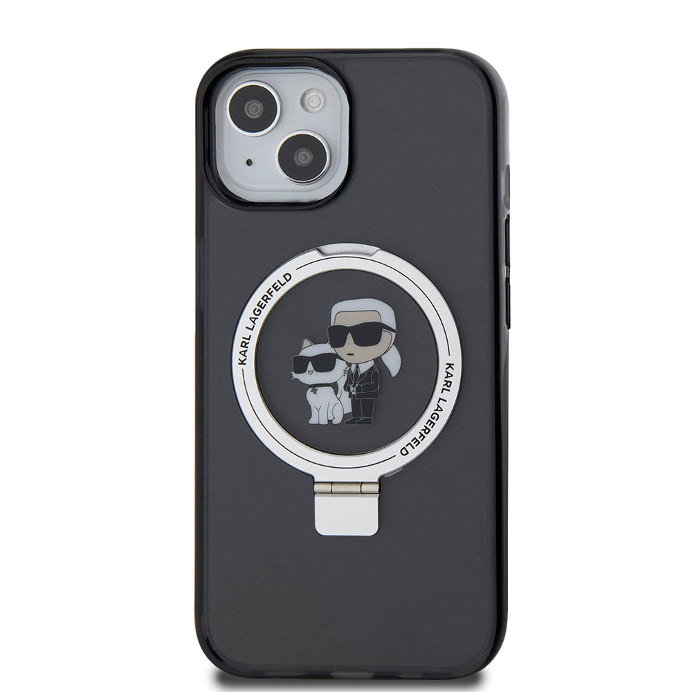 MagSafe-deksel for Apple iPhone 15, Karl Lagerfeld, Ring Stand Karl & Choupette, Svart