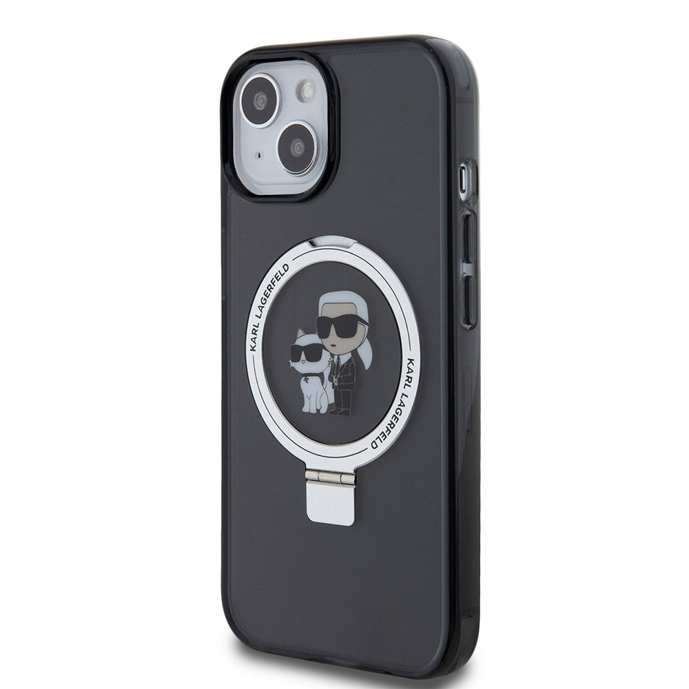 MagSafe-deksel for Apple iPhone 15, Karl Lagerfeld, Ring Stand Karl & Choupette, Svart