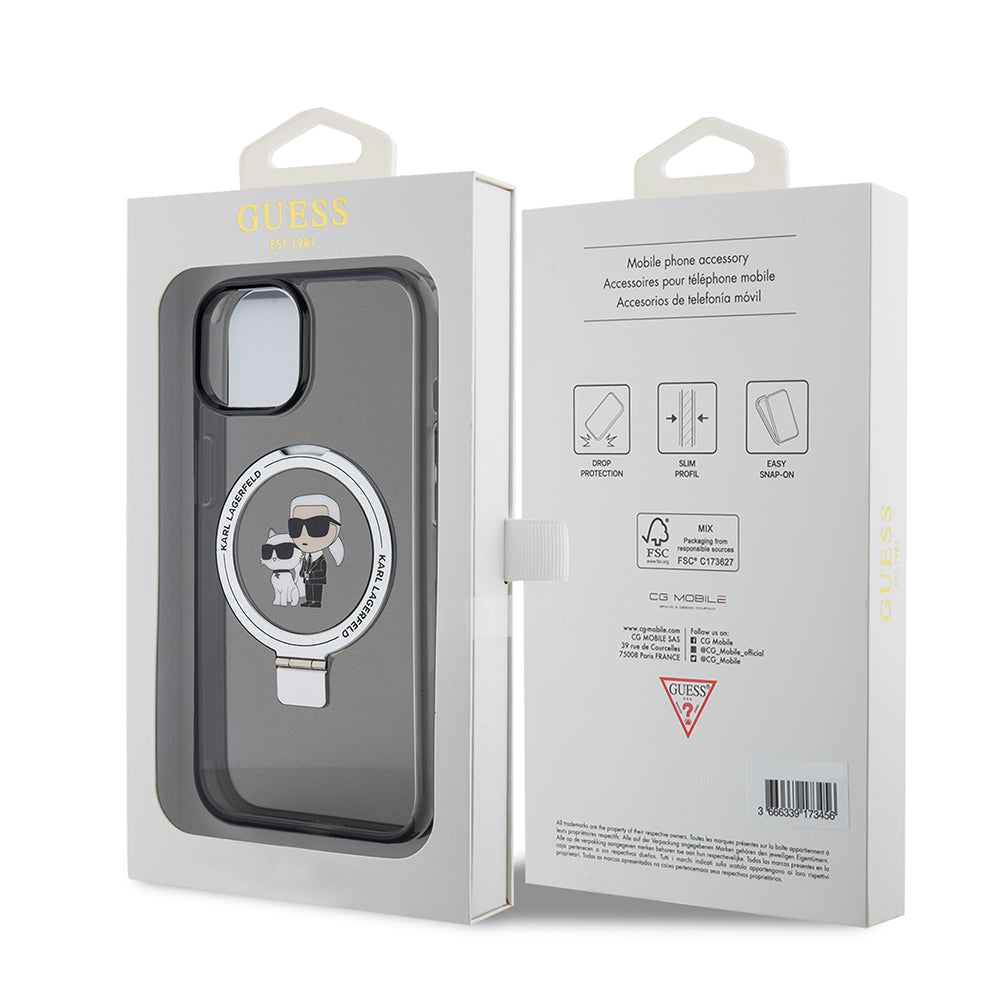 MagSafe-deksel for Apple iPhone 15, Karl Lagerfeld, Ring Stand Karl & Choupette, Svart