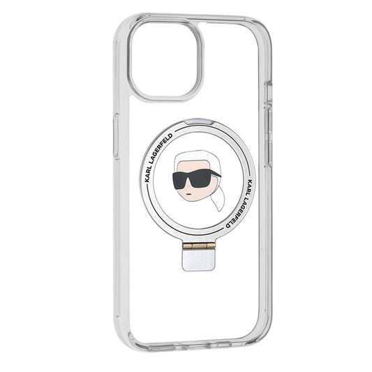 MagSafe-deksel for Apple iPhone 15, Karl Lagerfeld, Ring Stand Karl's Head, Hvit