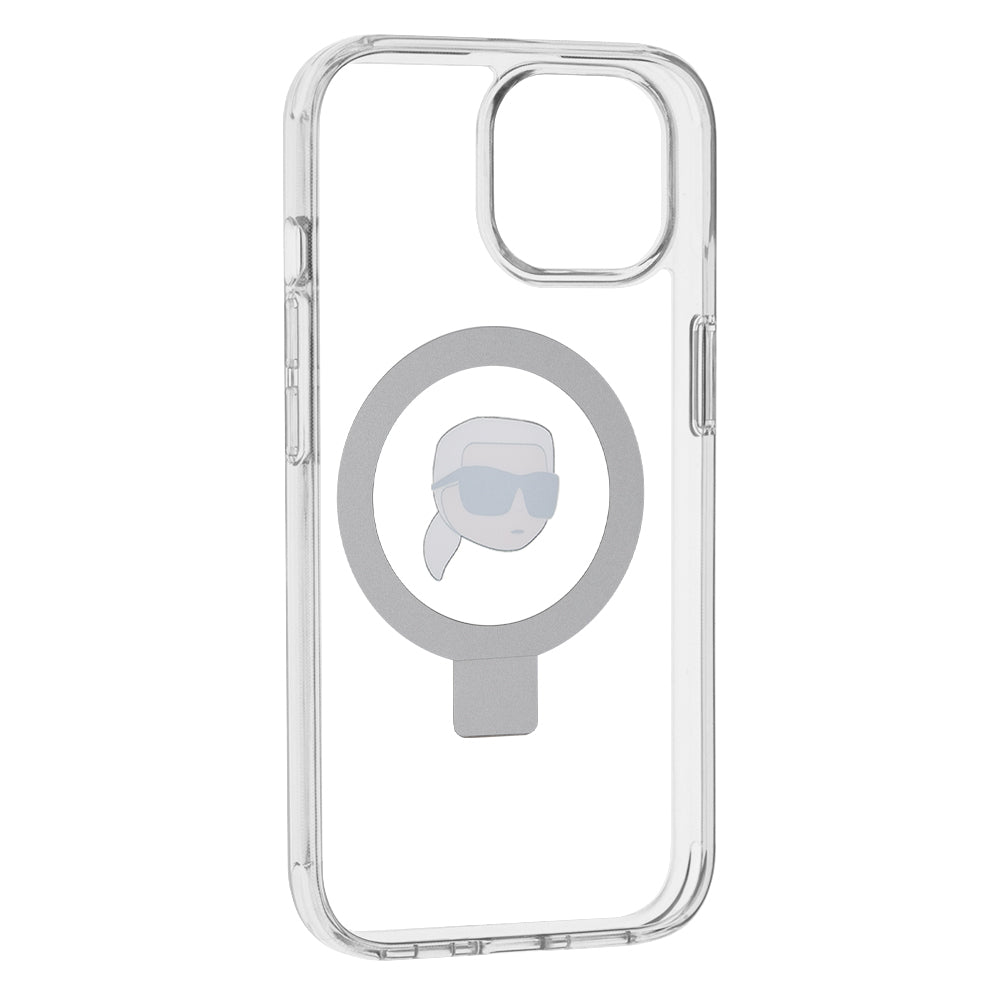 MagSafe-deksel for Apple iPhone 15, Karl Lagerfeld, Ring Stand Karl's Head, Hvit
