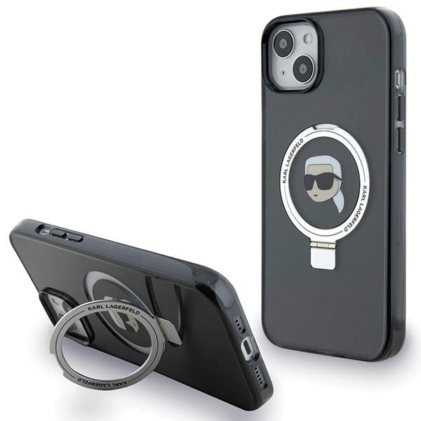MagSafe-deksel for Apple iPhone 15, Karl Lagerfeld, Ring Stand Karl's Head, Svart