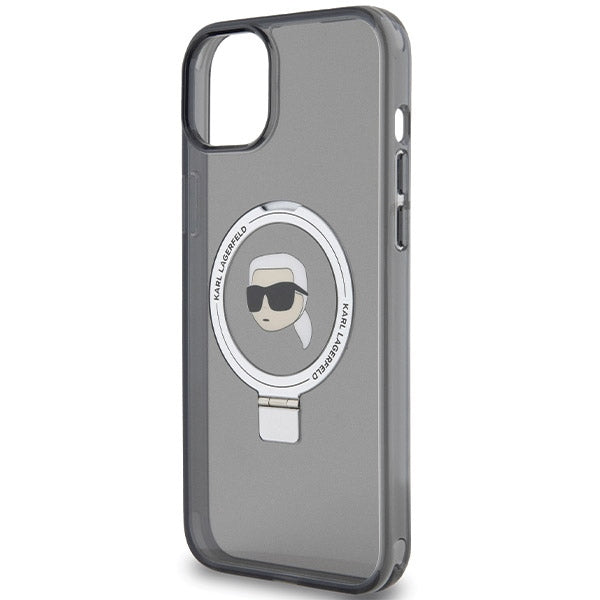 MagSafe-deksel for Apple iPhone 15, Karl Lagerfeld, Ring Stand Karl's Head, Svart