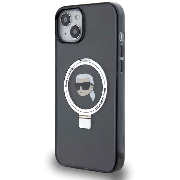 MagSafe-deksel for Apple iPhone 15, Karl Lagerfeld, Ring Stand Karl's Head, Svart