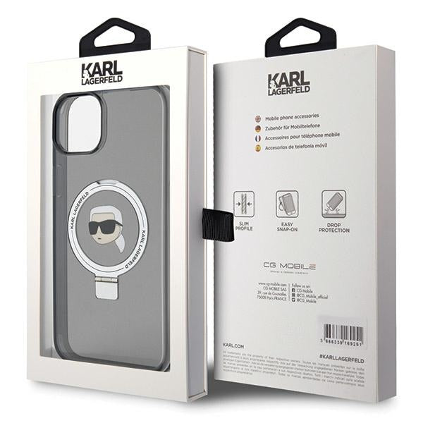 MagSafe-deksel for Apple iPhone 15, Karl Lagerfeld, Ring Stand Karl's Head, Svart