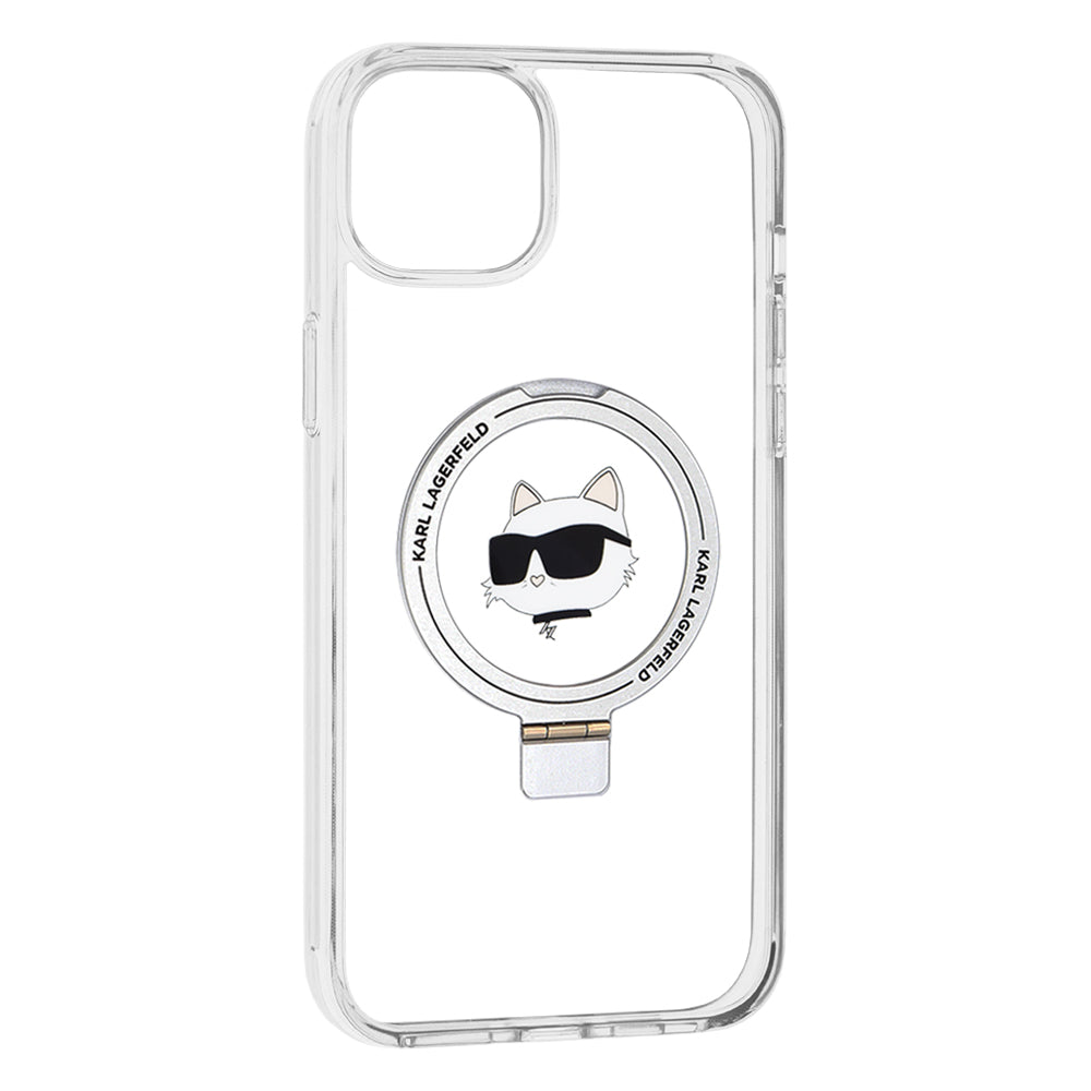 MagSafe-deksel for Apple iPhone 15 Plus / 14 Plus, Karl Lagerfeld, Ring Stand Choupette's Head, Hvit