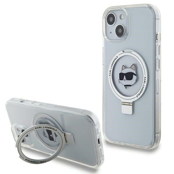 MagSafe-deksel for Apple iPhone 15 Plus / 14 Plus, Karl Lagerfeld, Ring Stand Choupette's Head, Hvit