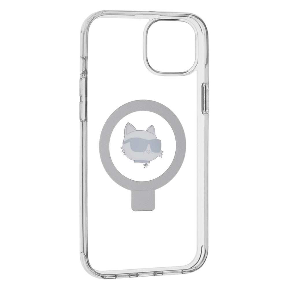 MagSafe-deksel for Apple iPhone 15 Plus / 14 Plus, Karl Lagerfeld, Ring Stand Choupette's Head, Hvit