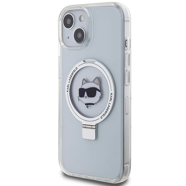MagSafe-deksel for Apple iPhone 15 Plus / 14 Plus, Karl Lagerfeld, Ring Stand Choupette's Head, Hvit