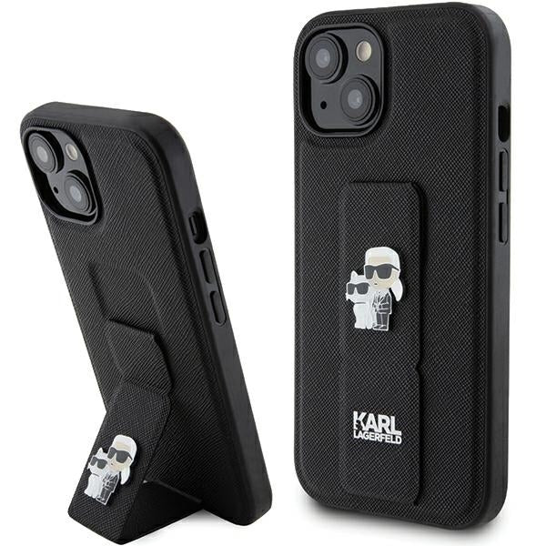 MagSafe-deksel for Apple iPhone 15 Plus / 14 Plus, Karl Lagerfeld, Saffiano Gripstand Karl & Choupette, Svart