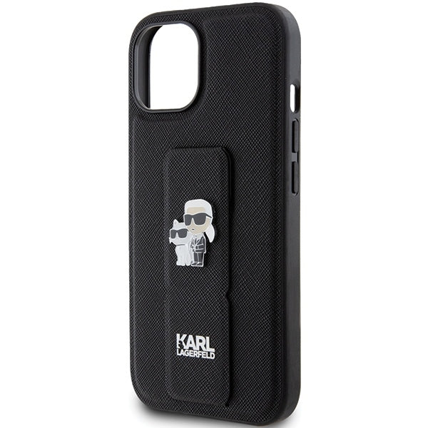 MagSafe-deksel for Apple iPhone 15 Plus / 14 Plus, Karl Lagerfeld, Saffiano Gripstand Karl & Choupette, Svart