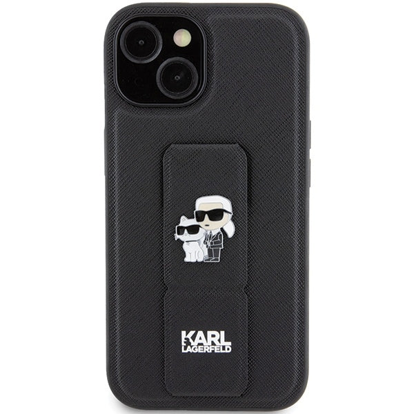 MagSafe-deksel for Apple iPhone 15 Plus / 14 Plus, Karl Lagerfeld, Saffiano Gripstand Karl & Choupette, Svart