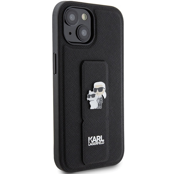 MagSafe-deksel for Apple iPhone 15 Plus / 14 Plus, Karl Lagerfeld, Saffiano Gripstand Karl & Choupette, Svart