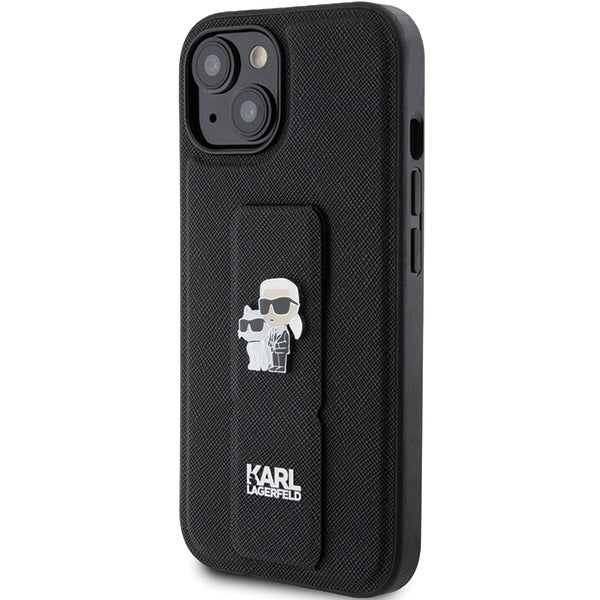 MagSafe-deksel for Apple iPhone 15 Plus / 14 Plus, Karl Lagerfeld, Saffiano Gripstand Karl & Choupette, Svart