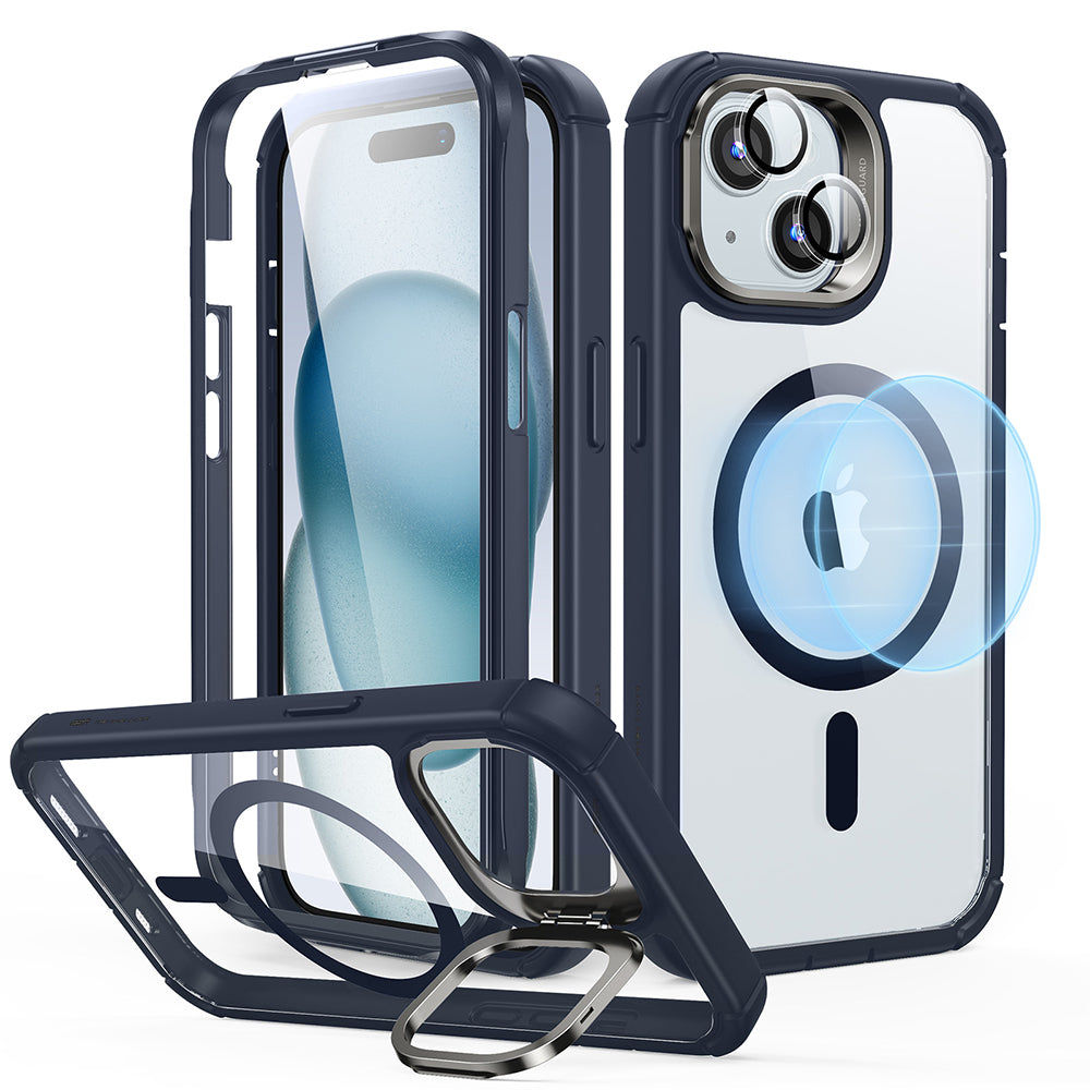 MagSafe-deksel for Apple iPhone 15 Plus, ESR, Armor Tough Kickstand, Marineblå Transparent