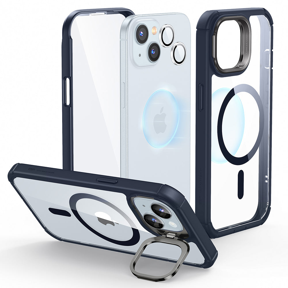 MagSafe-deksel for Apple iPhone 15 Plus, ESR, Armor Tough Kickstand, Marineblå Transparent