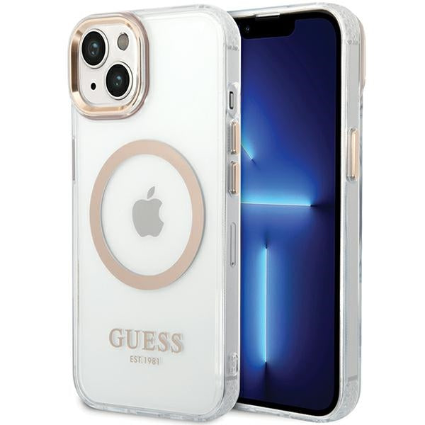 MagSafe-deksel for Apple iPhone 15 Plus, Guess, Metal Outline, Gull
