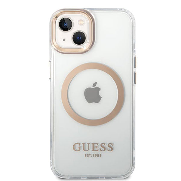 MagSafe-deksel for Apple iPhone 15 Plus, Guess, Metal Outline, Gull