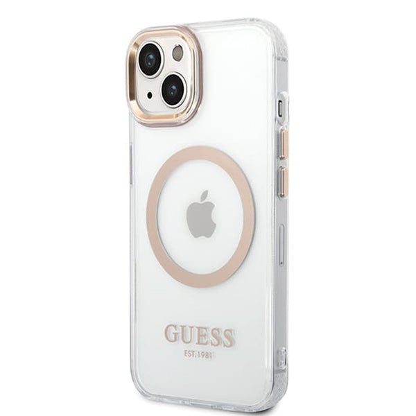 MagSafe-deksel for Apple iPhone 15 Plus, Guess, Metal Outline, Gull