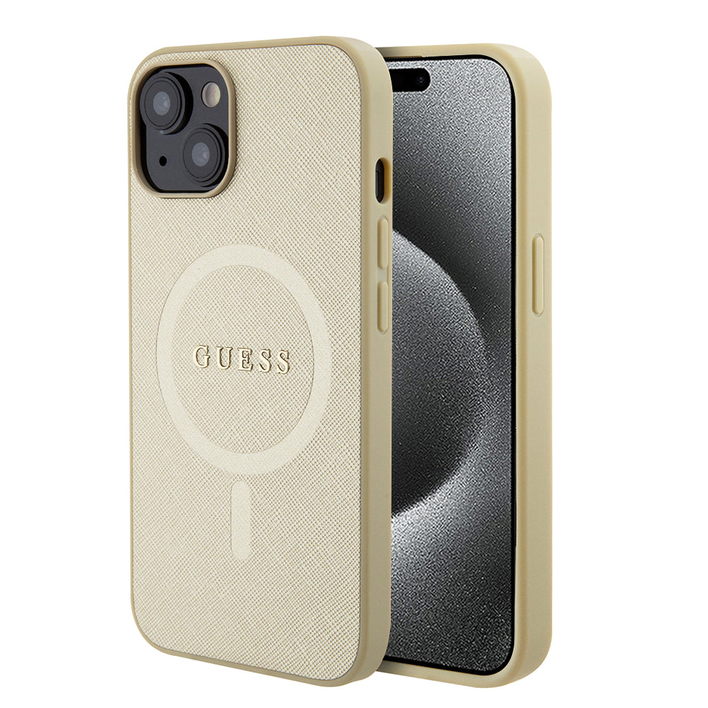 MagSafe-deksel for Apple iPhone 15 Plus, Guess, Saffiano, Gull