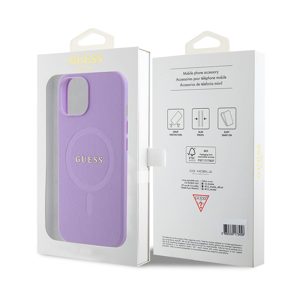MagSafe-deksel for Apple iPhone 15 Plus, Guess, Saffiano, Lilla