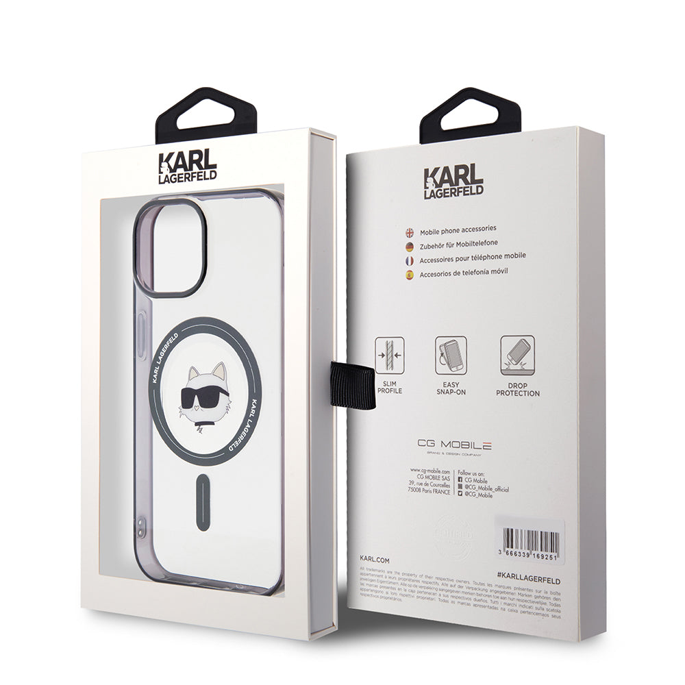MagSafe deksel for Apple iPhone 15 Plus, Karl Lagerfeld, IML Choupette's Head, Gjennomsiktig
