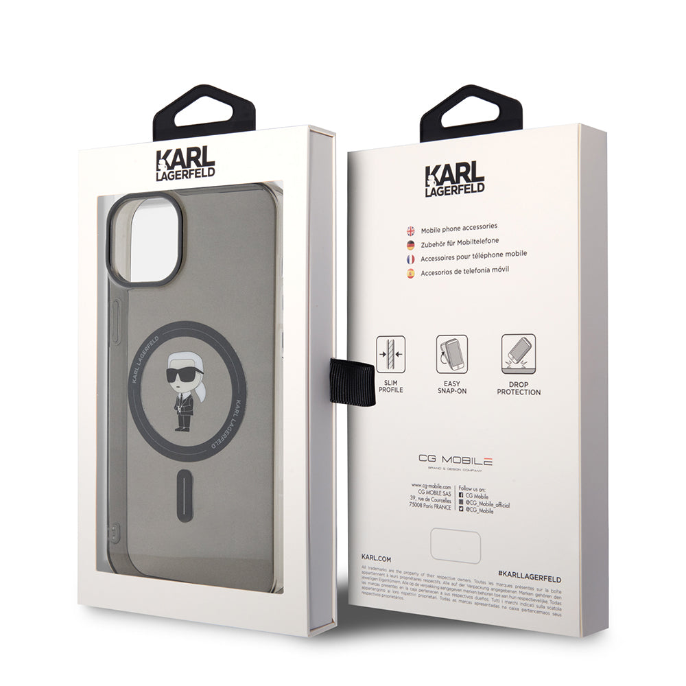MagSafe-deksel for Apple iPhone 15 Plus, Karl Lagerfeld, IML Ikonik Karl, Svart