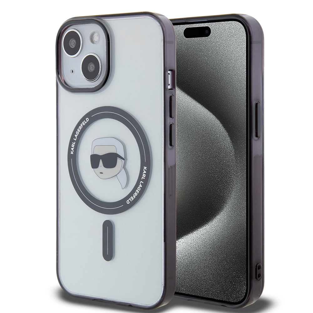 MagSafe deksel for Apple iPhone 15 Plus, Karl Lagerfeld, IML Karl's Head, Gjennomsiktig