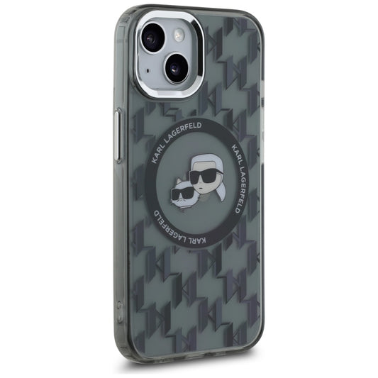 MagSafe-deksel for Apple iPhone 15 Plus, Karl Lagerfeld, IML Monogram Karl & Choupette's Heads, Svart
