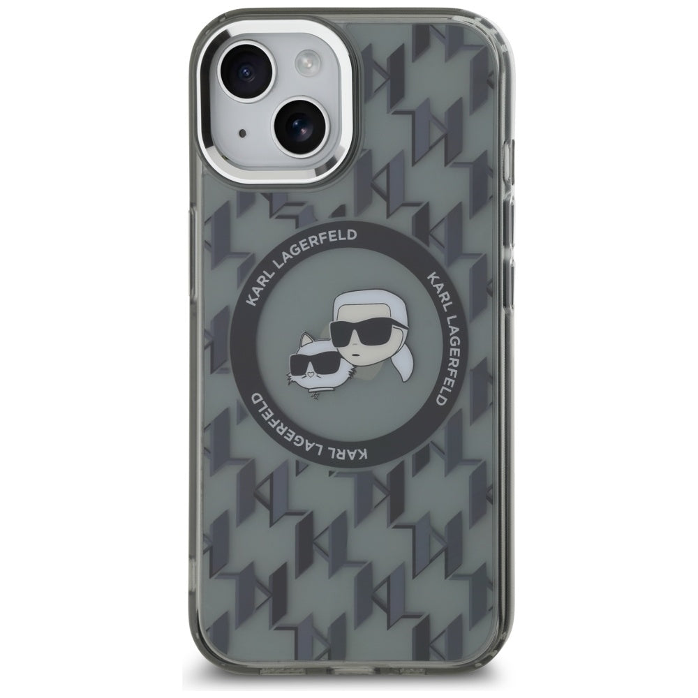 MagSafe-deksel for Apple iPhone 15 Plus, Karl Lagerfeld, IML Monogram Karl & Choupette's Heads, Svart