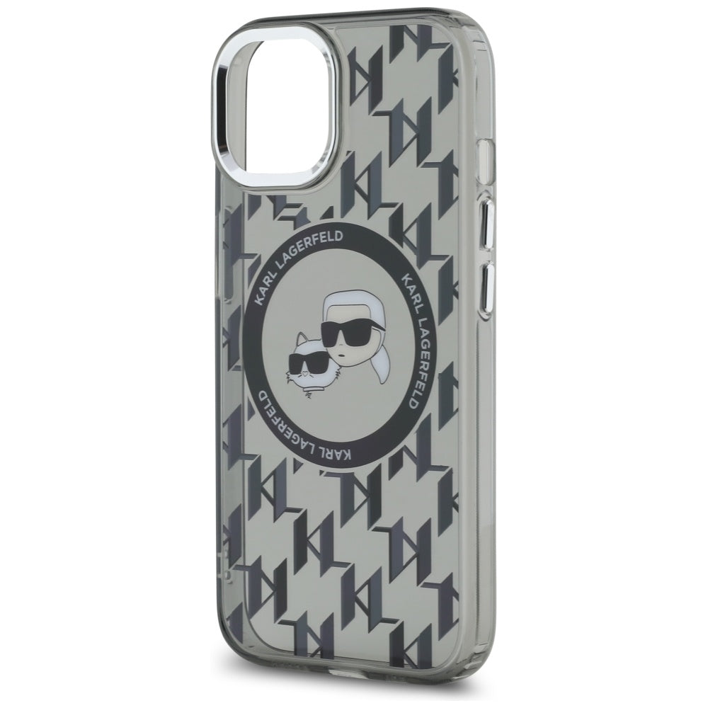MagSafe-deksel for Apple iPhone 15 Plus, Karl Lagerfeld, IML Monogram Karl & Choupette's Heads, Svart
