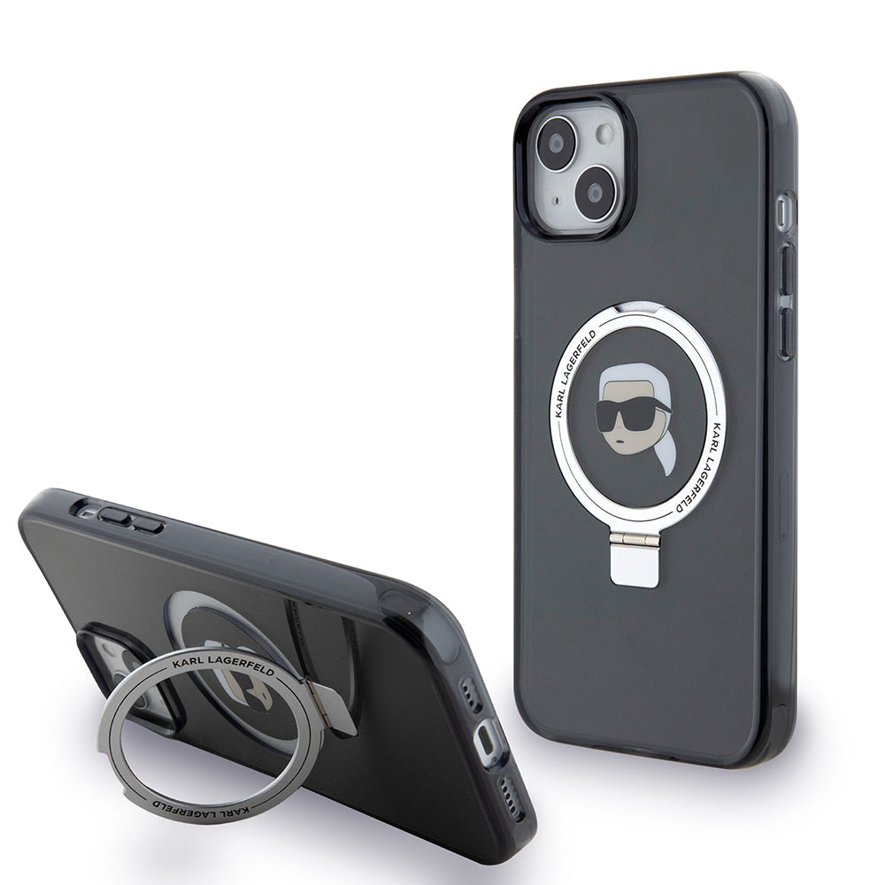MagSafe-deksel for Apple iPhone 15 Plus, Karl Lagerfeld, Ring Stand Karl's Head, Svart