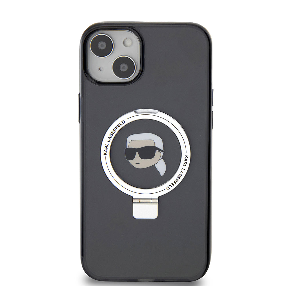 MagSafe-deksel for Apple iPhone 15 Plus, Karl Lagerfeld, Ring Stand Karl's Head, Svart