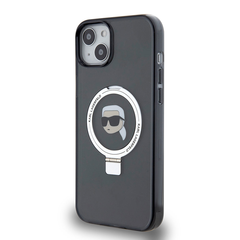 MagSafe-deksel for Apple iPhone 15 Plus, Karl Lagerfeld, Ring Stand Karl's Head, Svart