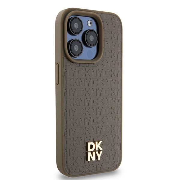 MagSafe-deksel for Apple iPhone 15 Pro, DKNY, Monogram Pattern Metal Logo, Brun