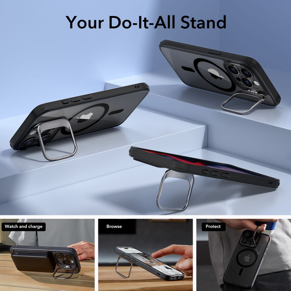 MagSafe-deksel for Apple iPhone 15 Pro, ESR, Classic Hybrid Kickstand, Svart Transparent