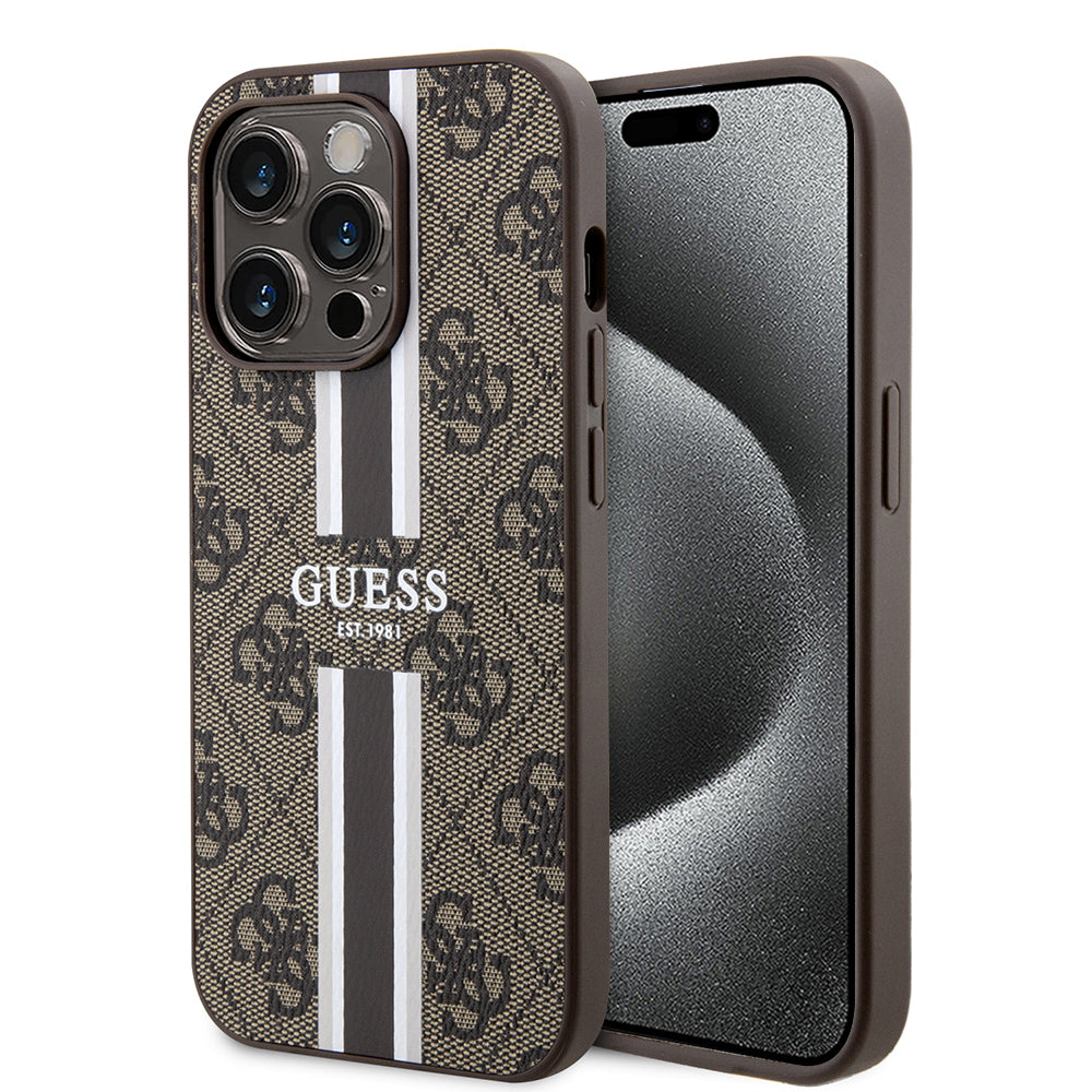 MagSafe-deksel for Apple iPhone 15 Pro, Guess, 4G Printed Stripes, Brun