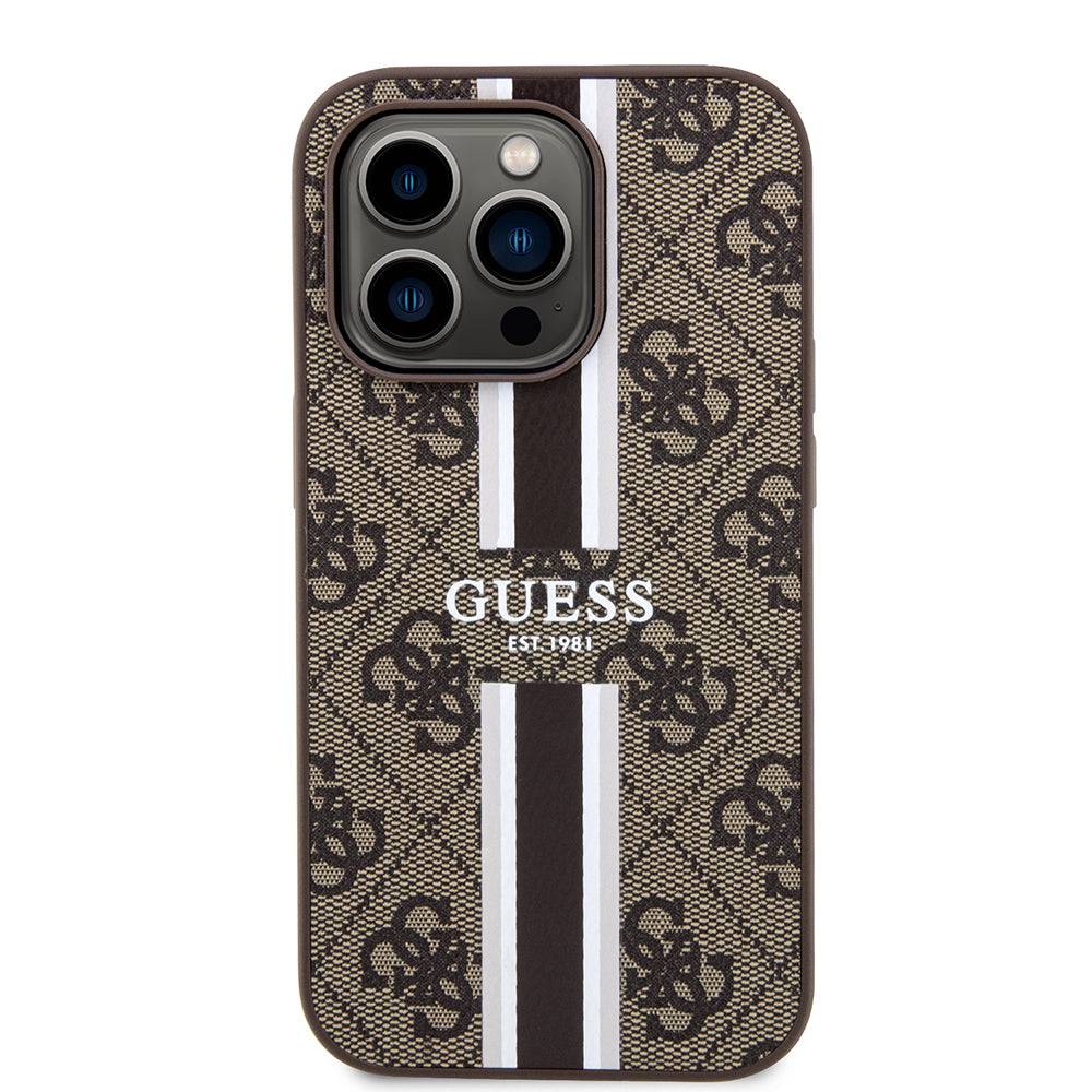 MagSafe-deksel for Apple iPhone 15 Pro, Guess, 4G Printed Stripes, Brun