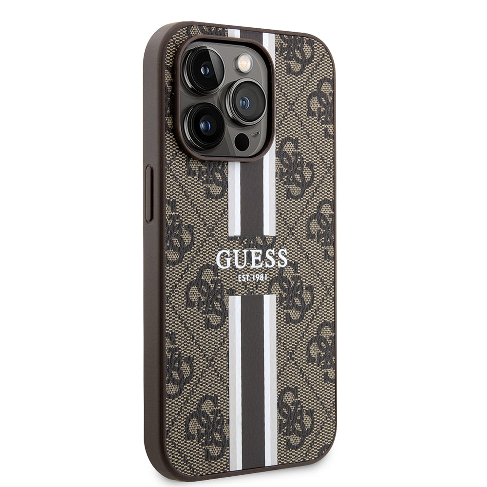 MagSafe-deksel for Apple iPhone 15 Pro, Guess, 4G Printed Stripes, Brun