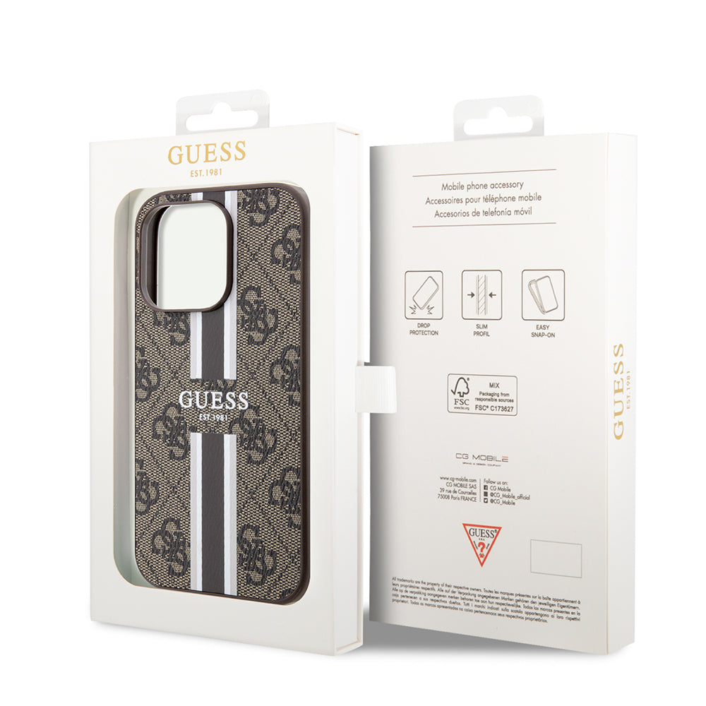 MagSafe-deksel for Apple iPhone 15 Pro, Guess, 4G Printed Stripes, Brun