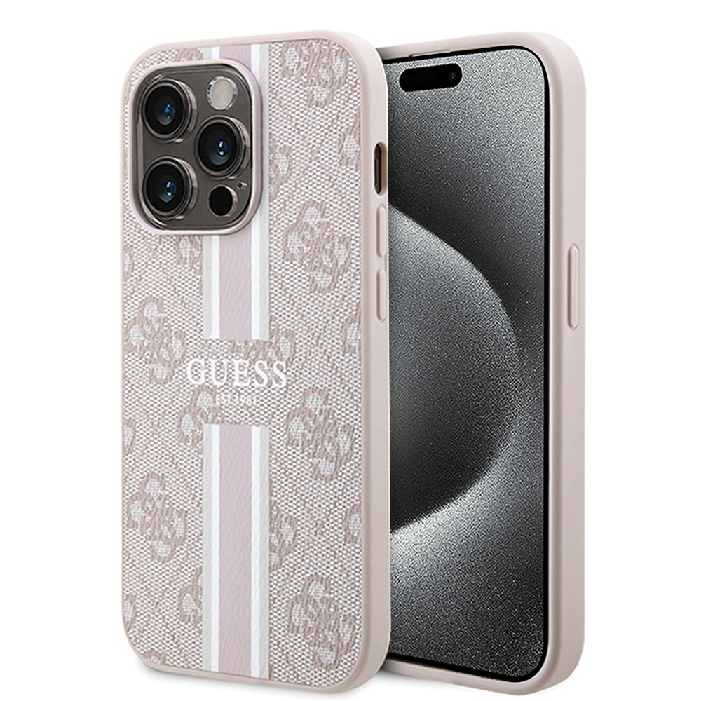 MagSafe-deksel for Apple iPhone 15 Pro, Guess, 4G Printed Stripes, Rosa