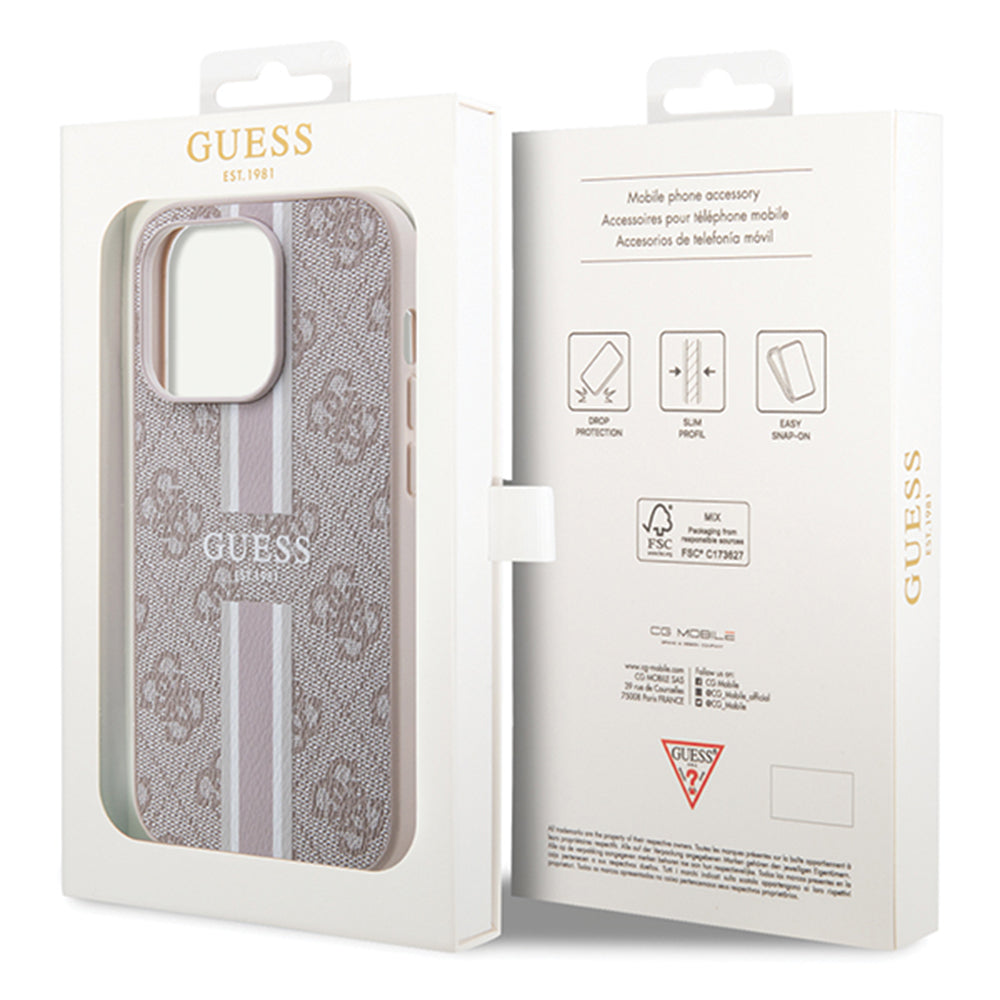 MagSafe-deksel for Apple iPhone 15 Pro, Guess, 4G Printed Stripes, Rosa