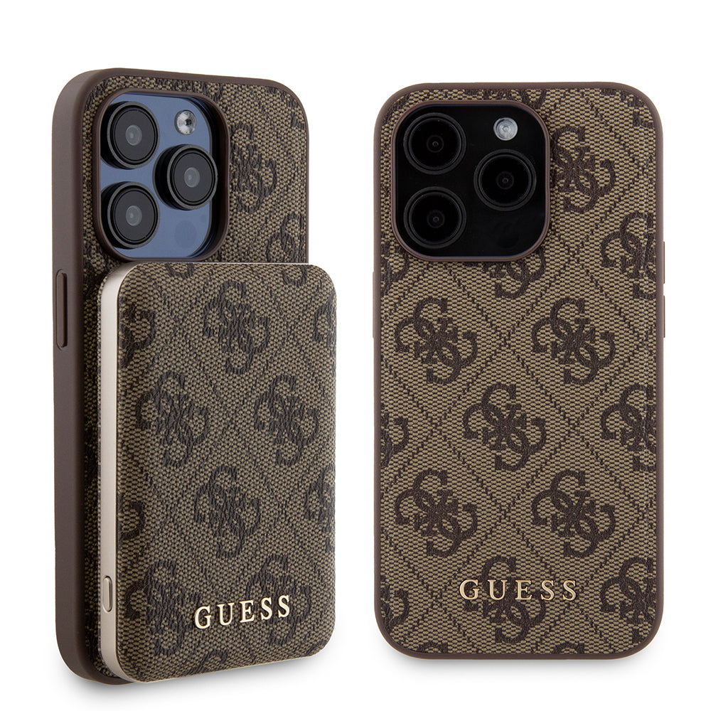 MagSafe-deksel for Apple iPhone 15 Pro, Guess, Powerbank 4G Metal Logo, Brun