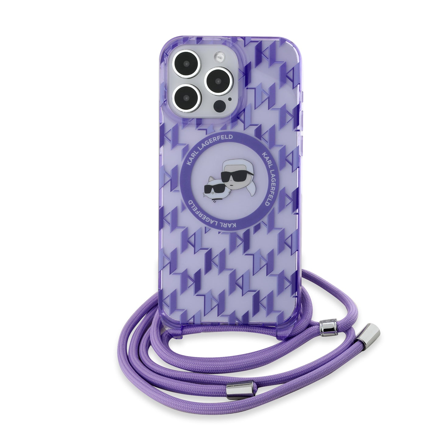 MagSafe-deksel for Apple iPhone 15 Pro, Karl Lagerfeld, IML Crossbody Monogram Karl & Choupette's Heads, Lilla