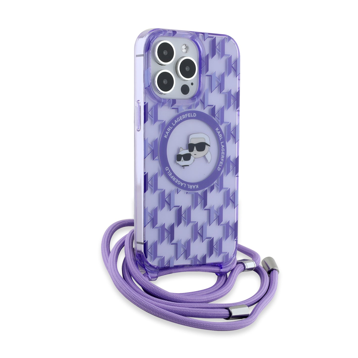 MagSafe-deksel for Apple iPhone 15 Pro, Karl Lagerfeld, IML Crossbody Monogram Karl & Choupette's Heads, Lilla