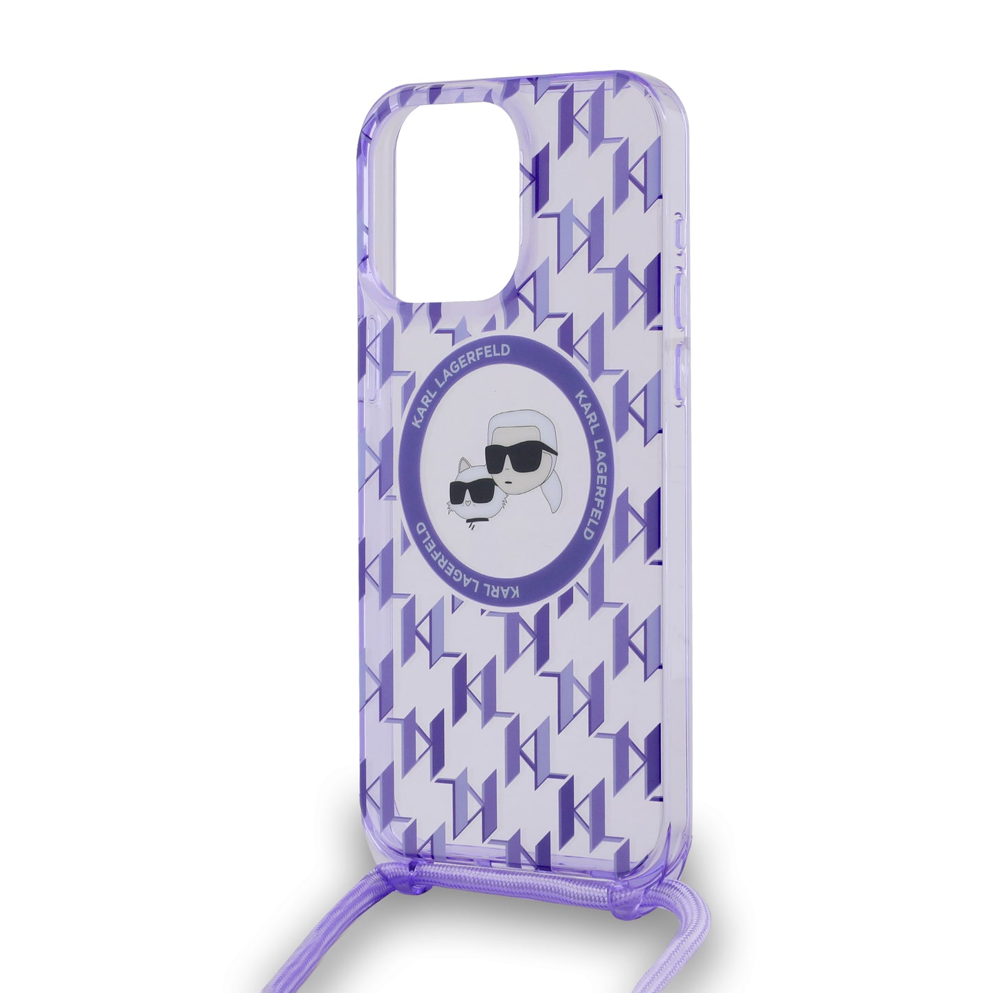 MagSafe-deksel for Apple iPhone 15 Pro, Karl Lagerfeld, IML Crossbody Monogram Karl & Choupette's Heads, Lilla