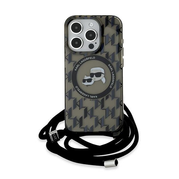 MagSafe-deksel for Apple iPhone 15 Pro, Karl Lagerfeld, IML Crossbody Monogram Karl & Choupette's Heads, Svart